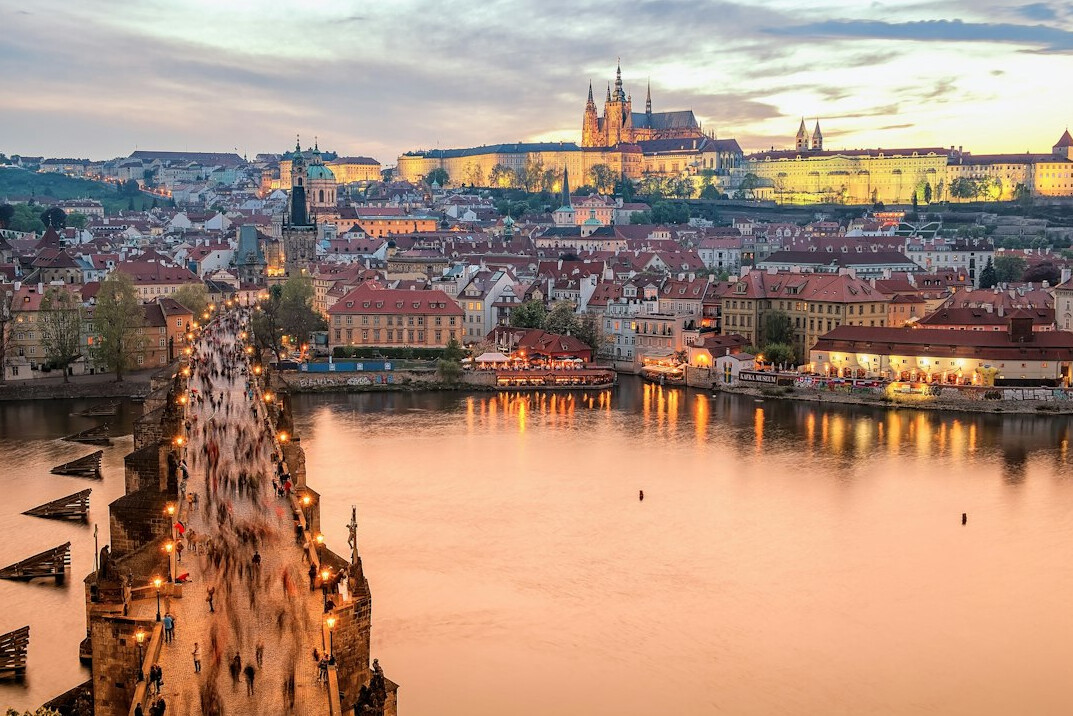 Prague city skyline with historic architecture